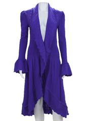 New $3090 Oscar de la Renta 100% Cashmere Ruffled Purple Long Cardigan Coat