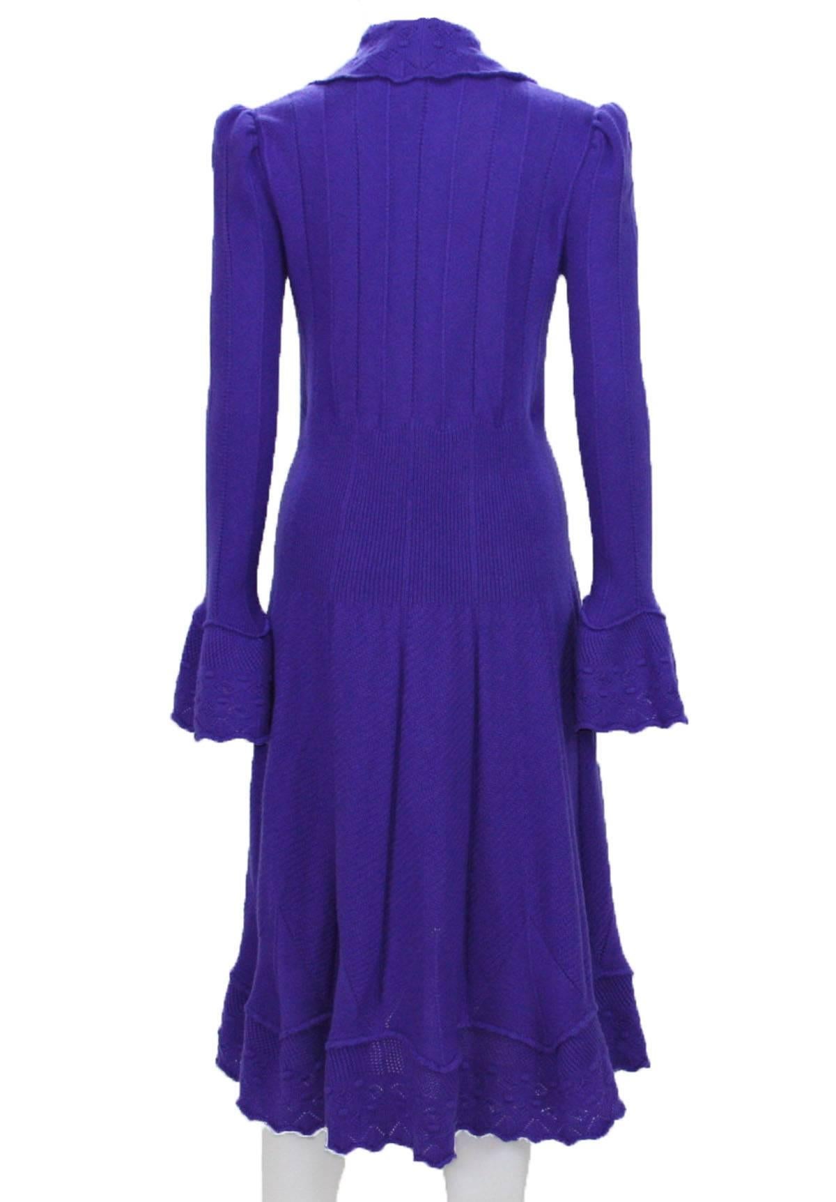 New $3090 Oscar de la Renta 100% Cashmere Ruffled Purple Long Cardigan Coat In New Condition In Montgomery, TX