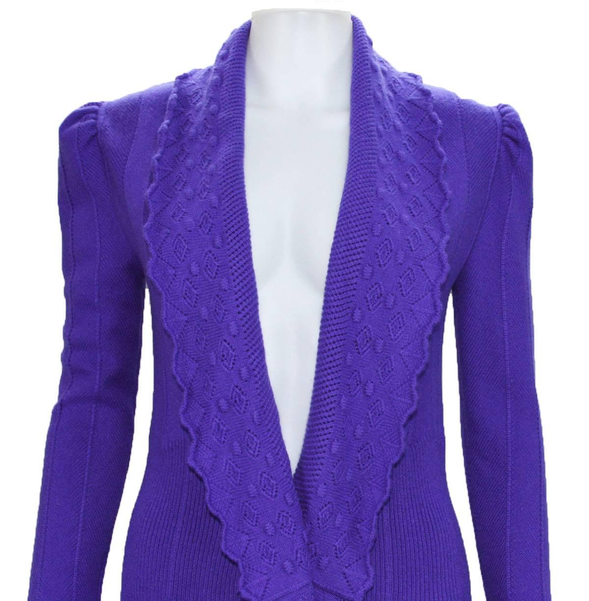New $3090 Oscar de la Renta 100% Cashmere Ruffled Purple Long Cardigan Coat 1