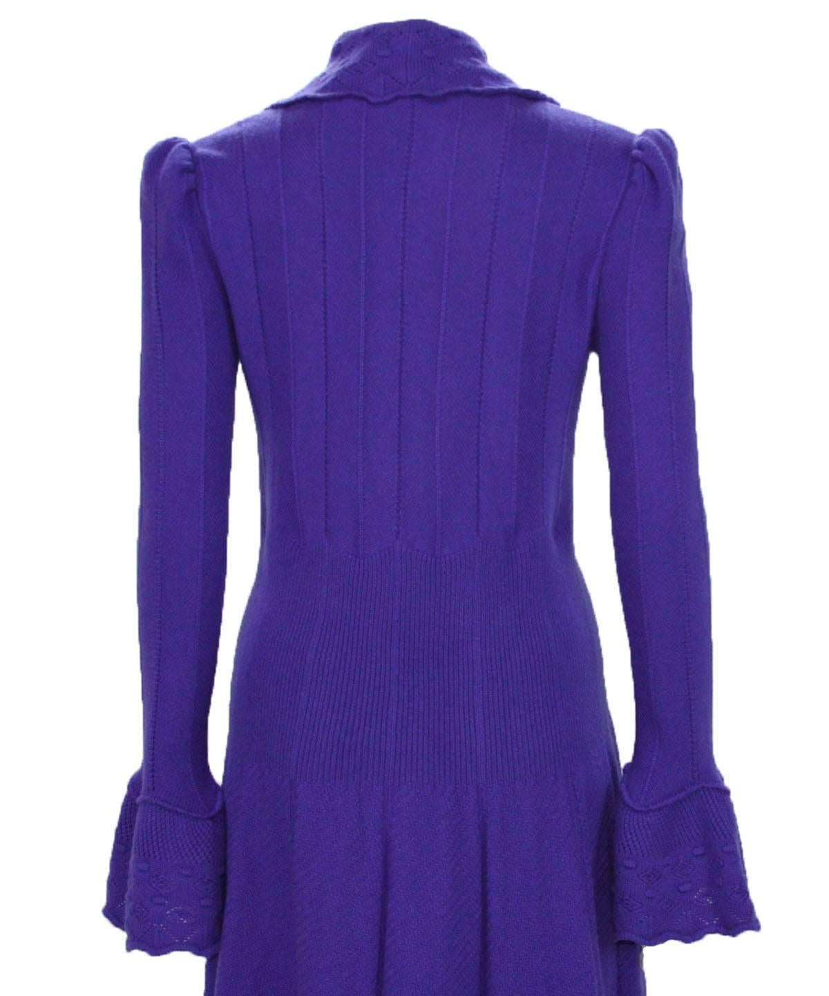 New $3090 Oscar de la Renta 100% Cashmere Ruffled Purple Long Cardigan Coat 2