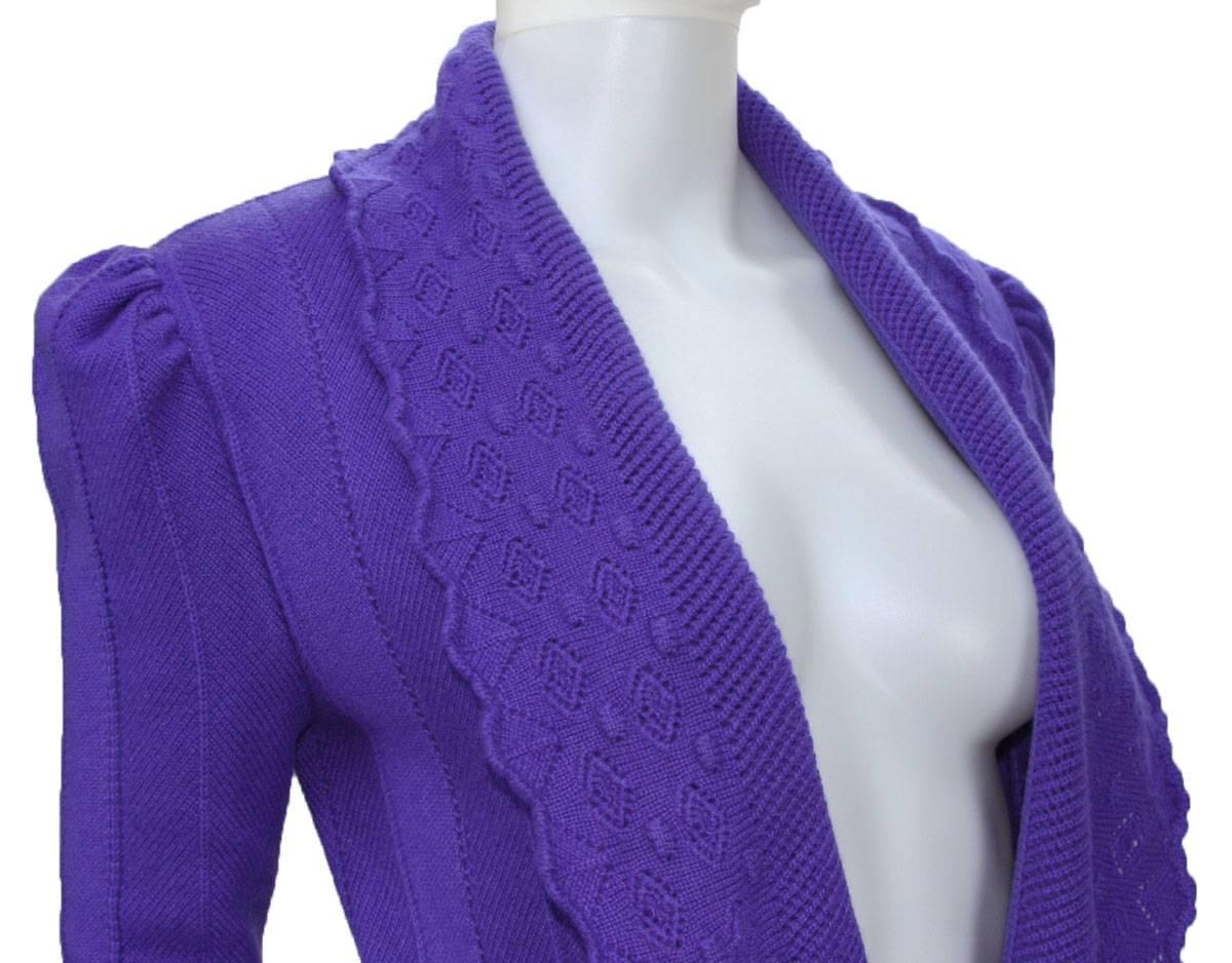 New $3090 Oscar de la Renta 100% Cashmere Ruffled Purple Long Cardigan Coat 3