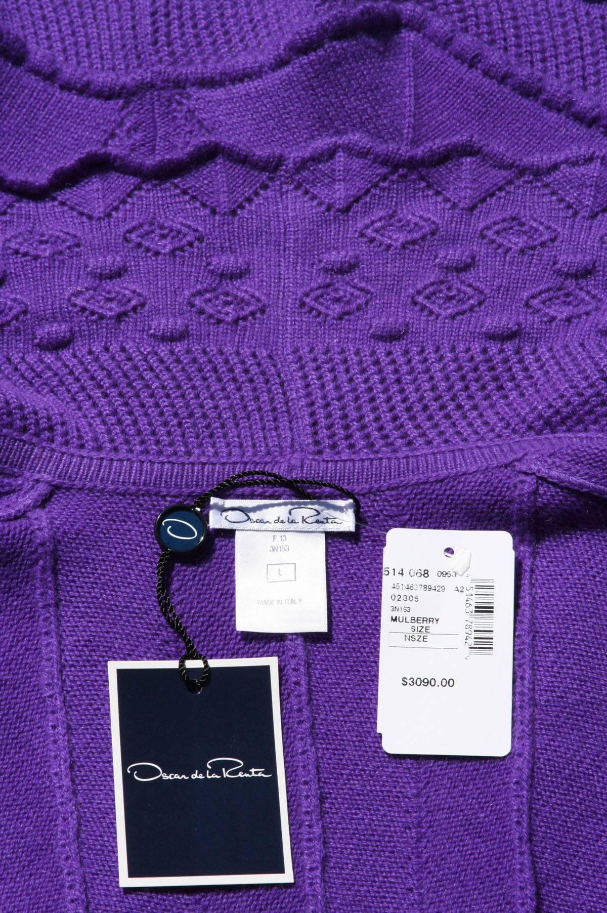New $3090 Oscar de la Renta 100% Cashmere Ruffled Purple Long Cardigan Coat 5