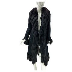 Vintage Versace A/I 2003 Cappotto in lana d'angora nera e volpe tagliata, italiano 38