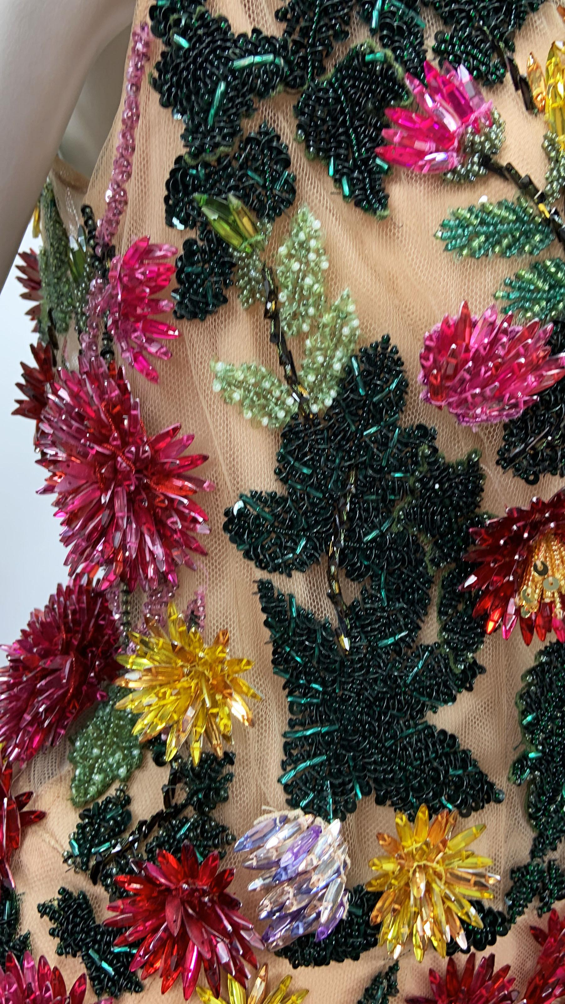 Oscar de la Renta S/S 2023 Crystal verschönert Blumen Illusion Minikleid US 6 im Angebot 14