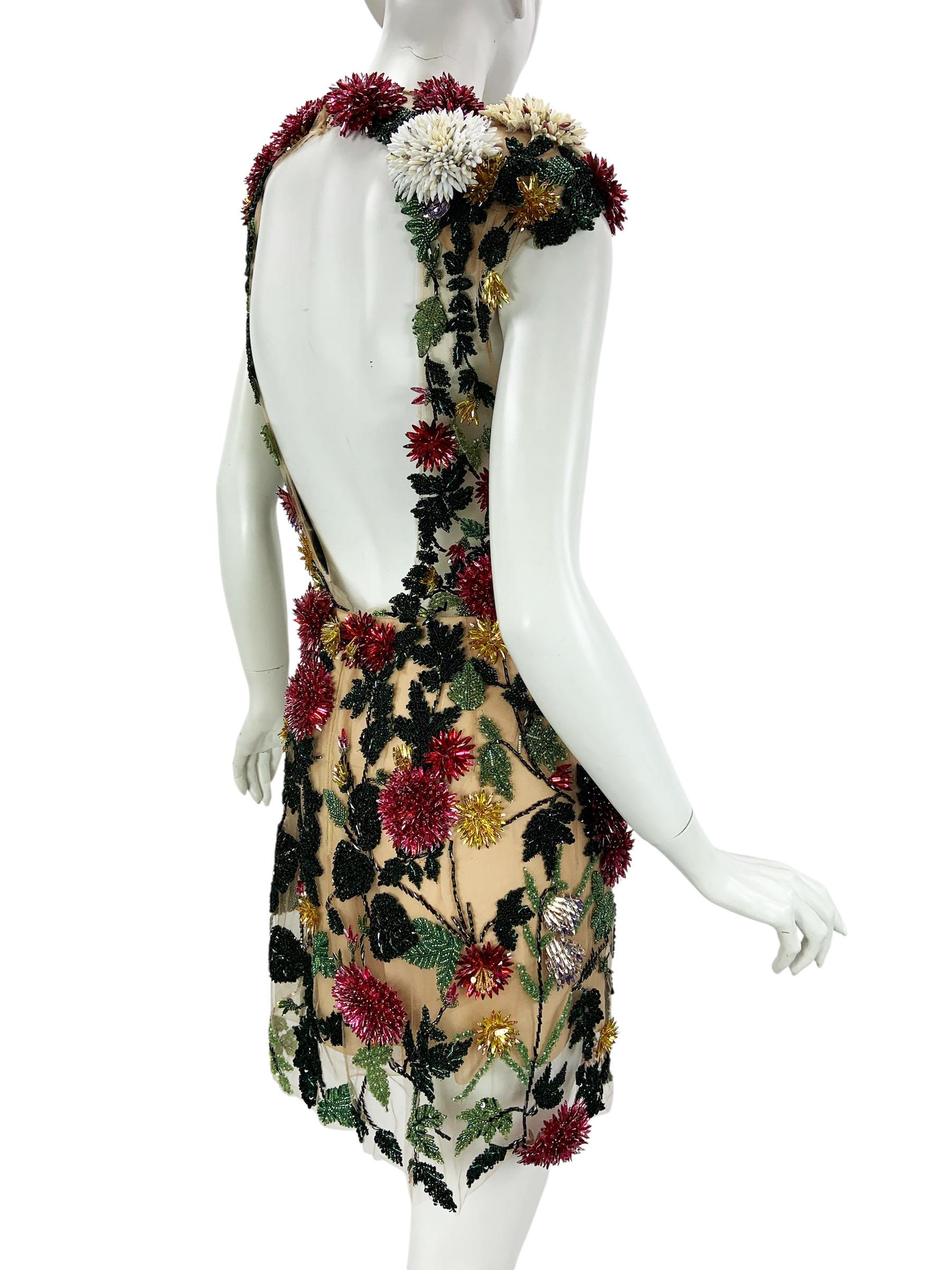 Oscar de la Renta S/S 2023 Crystal verschönert Blumen Illusion Minikleid US 6 im Angebot 8