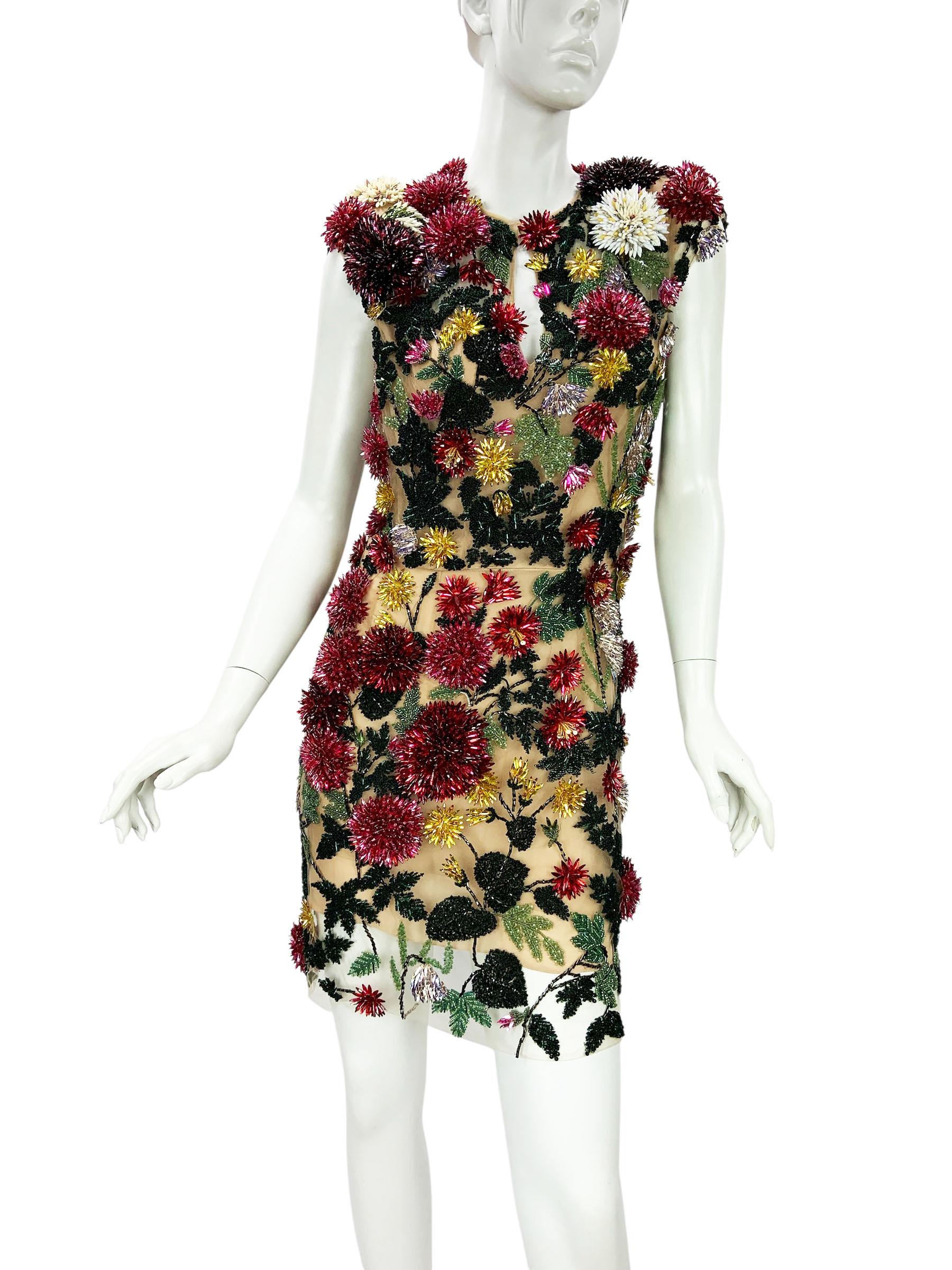 Oscar de la Renta S/S 2023 Crystal verschönert Blumen Illusion Minikleid US 6 im Angebot 4