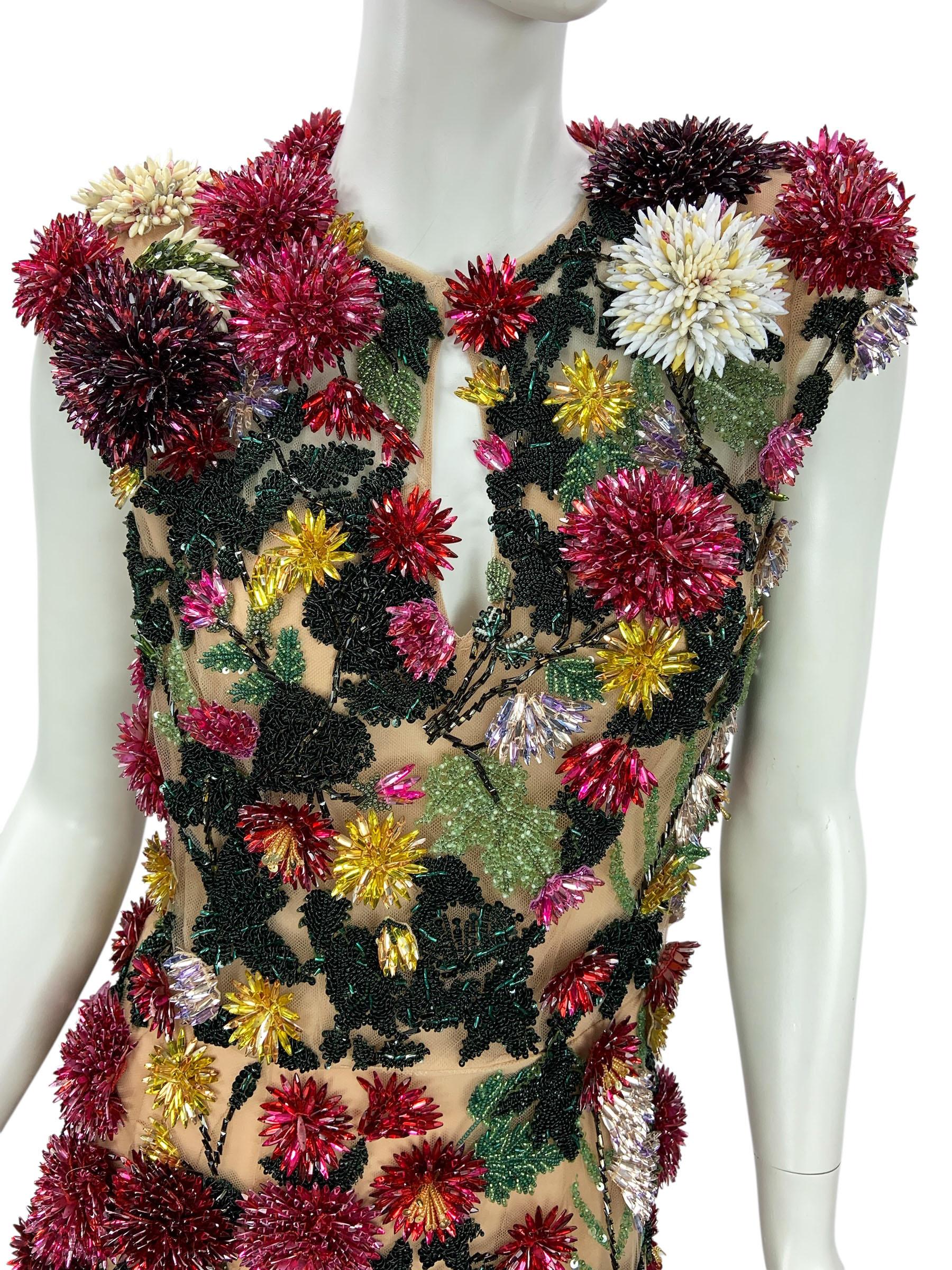 Oscar de la Renta S/S 2023 Crystal verschönert Blumen Illusion Minikleid US 6 im Angebot 5