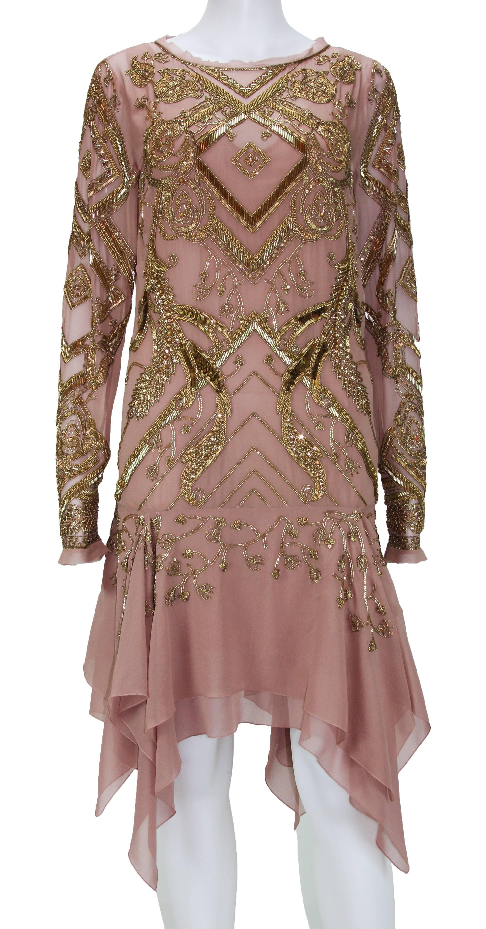 New EMILIO PUCCI Fully Beaded Silk Cocktail Dress
Italian Size 42 - US 6
100% Silk, Color – Skin / Tan
Gold -Tone Beads, Sequins, Threads + Crystals.
Double-Layered, Comes with a Slip, Button Closure at Back.
Measurements: Length about 36 inches,