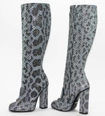 New GUCCI Campaign $3500 Snake Horsebit Knee High Boot Aquamarine 36.5 - 7