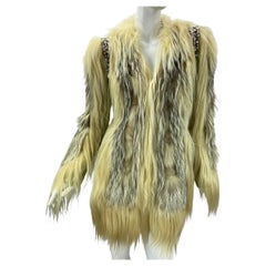 Roberto Cavalli FW 2011 Leather Goat Fox Fur Wool Crystal Embellished Jacket 42