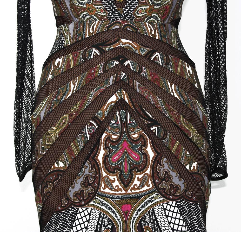 Women's New $5780 ETRO Runway Printed Stretch Dress Gown with Mesh Details It 42 - US 6