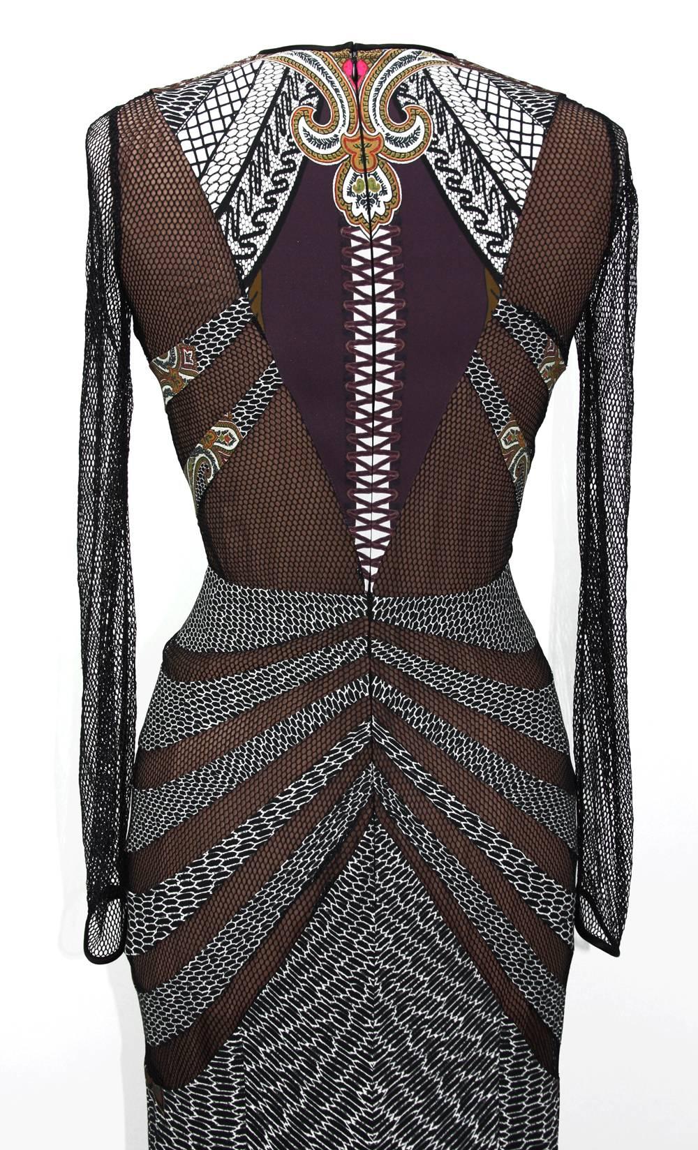 New $5780 ETRO Runway Printed Stretch Dress Gown with Mesh Details It 42 - US 6 1