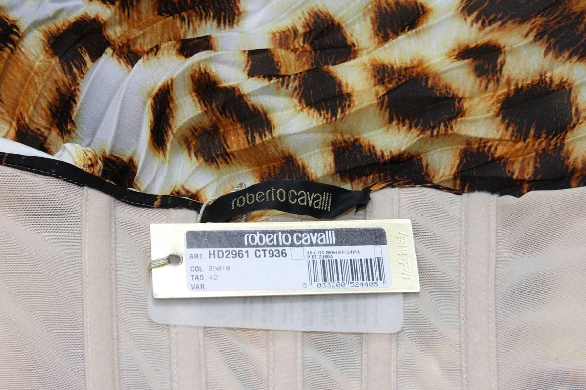 New ROBERTO CAVALLI Leopard Print Silk Corset Dress Gown It. 42 - US 6 In New Condition In Montgomery, TX