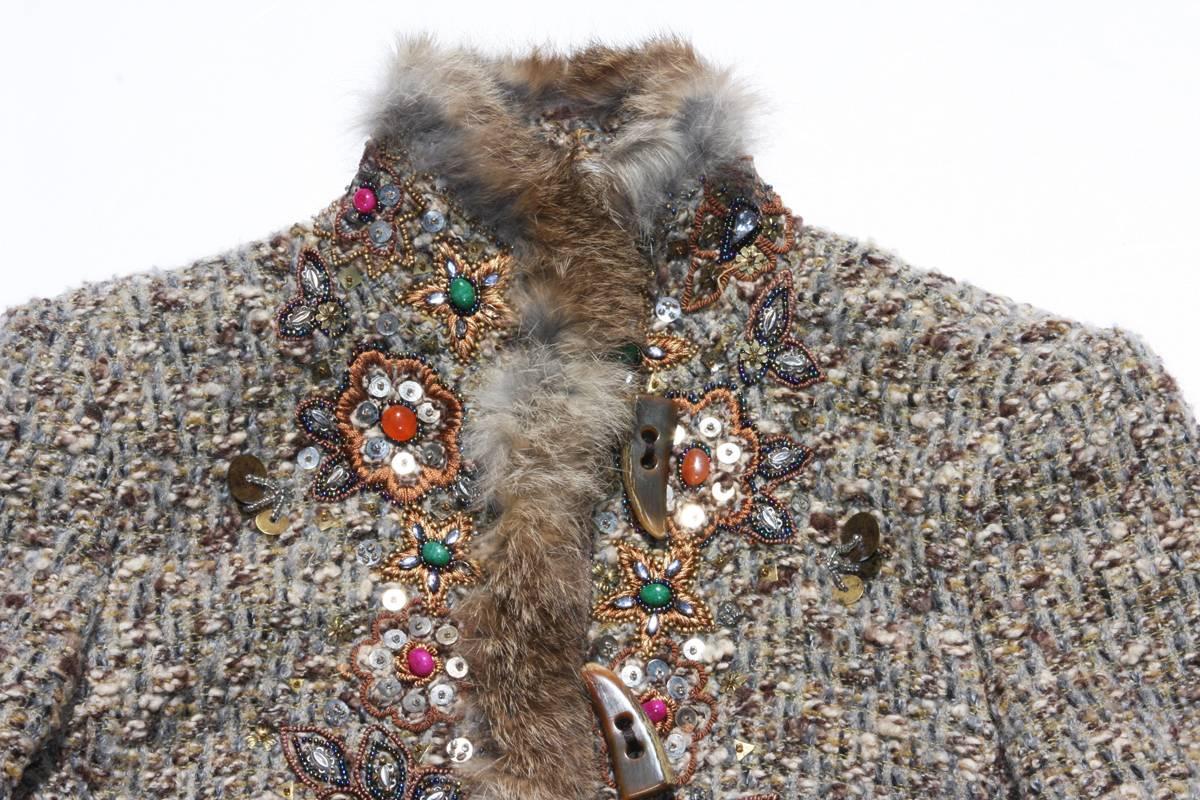 Iconic Oscar de la Renta Campaign Runway Studded Fur Boucle Wool Jacket size 6  1