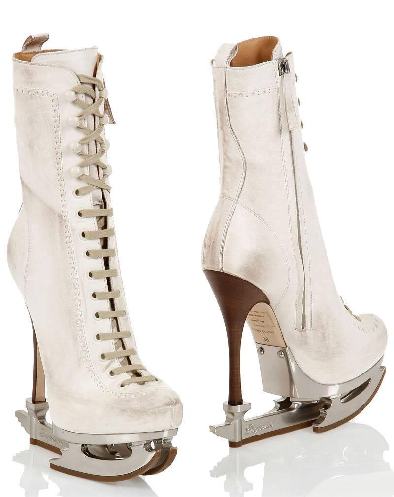 New DSQUARED2 *SKATE MOSS* Runway Ice Skate White Ankle Leather Boots It 39  In New Condition In Montgomery, TX