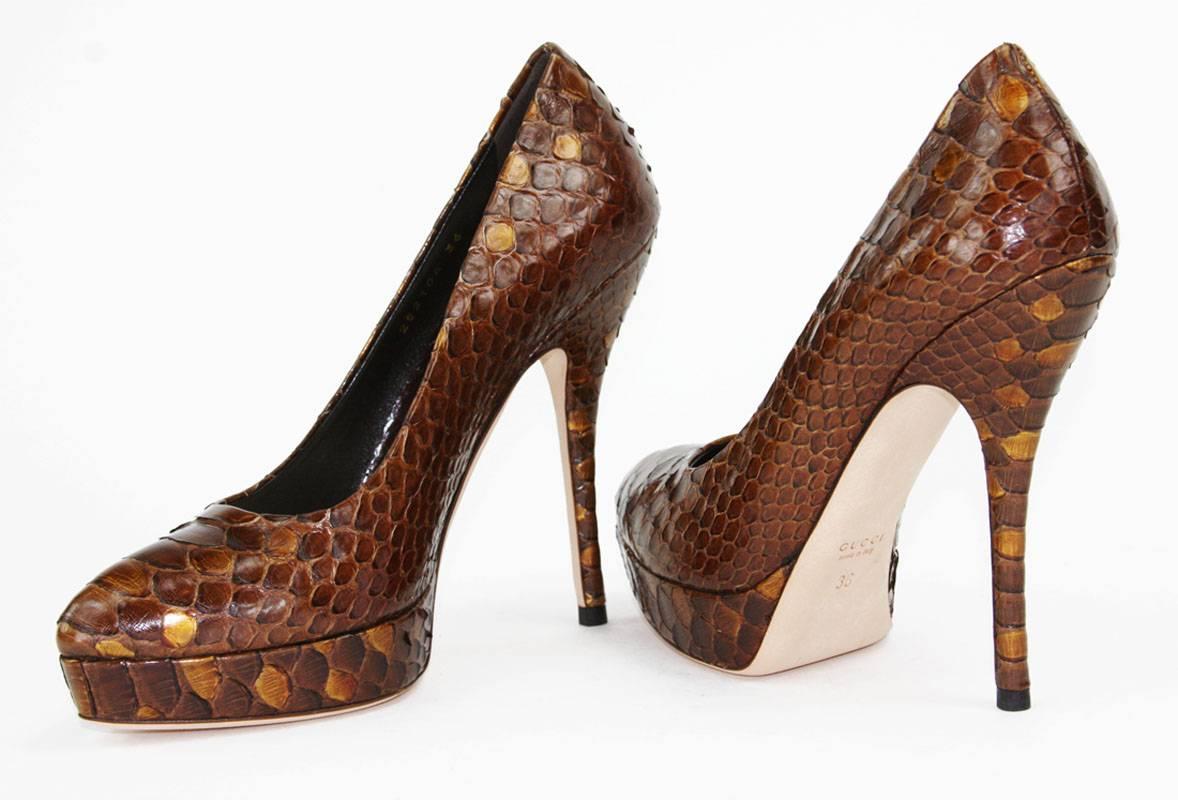 Brown New Gucci Python Amber Platform Pumps Shoes It. 36 - US 6