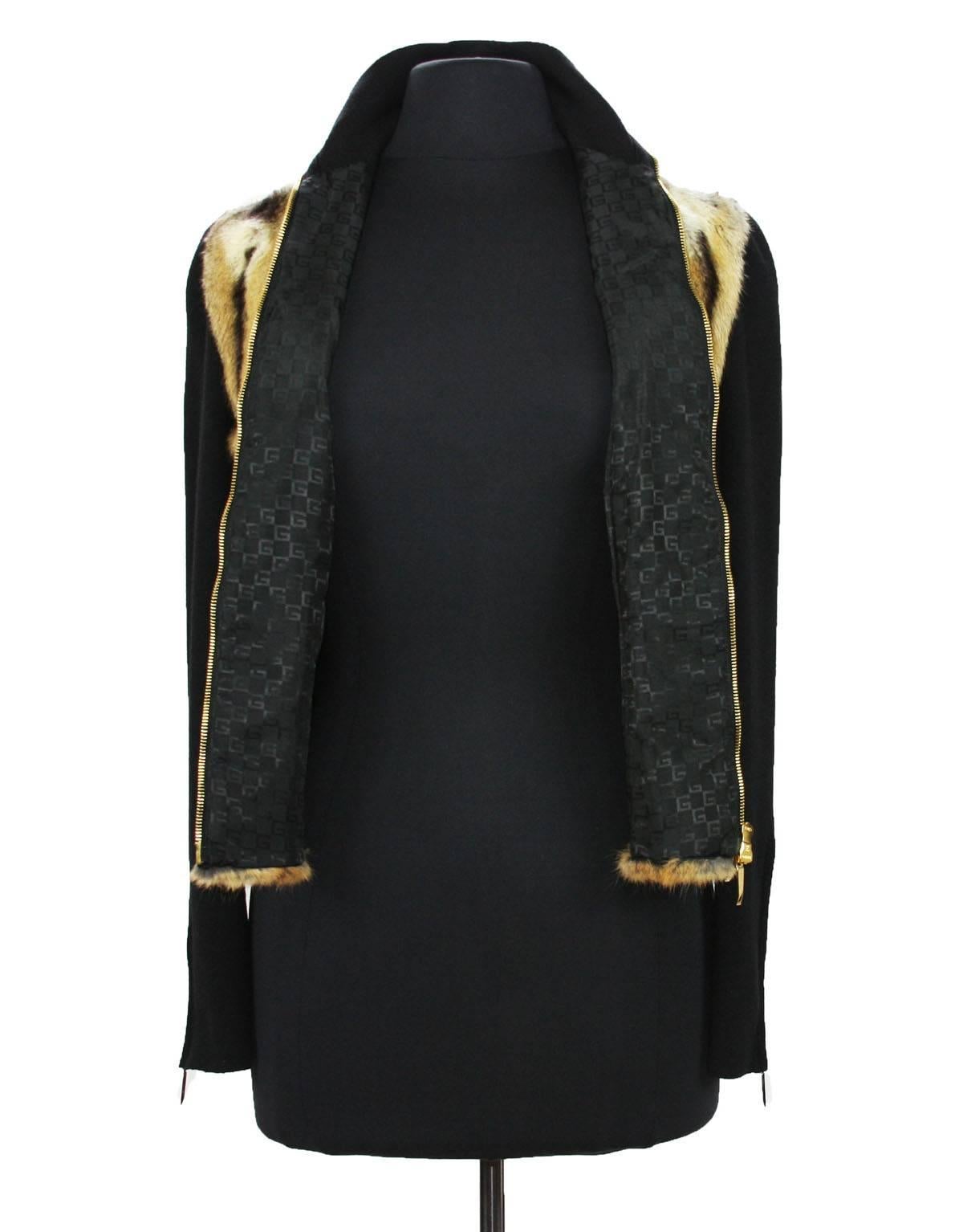 Black New TOM FORD for GUCCI F/W 2000 Fur Wool Silk Cashmere Cardigan Sweater Jacket S
