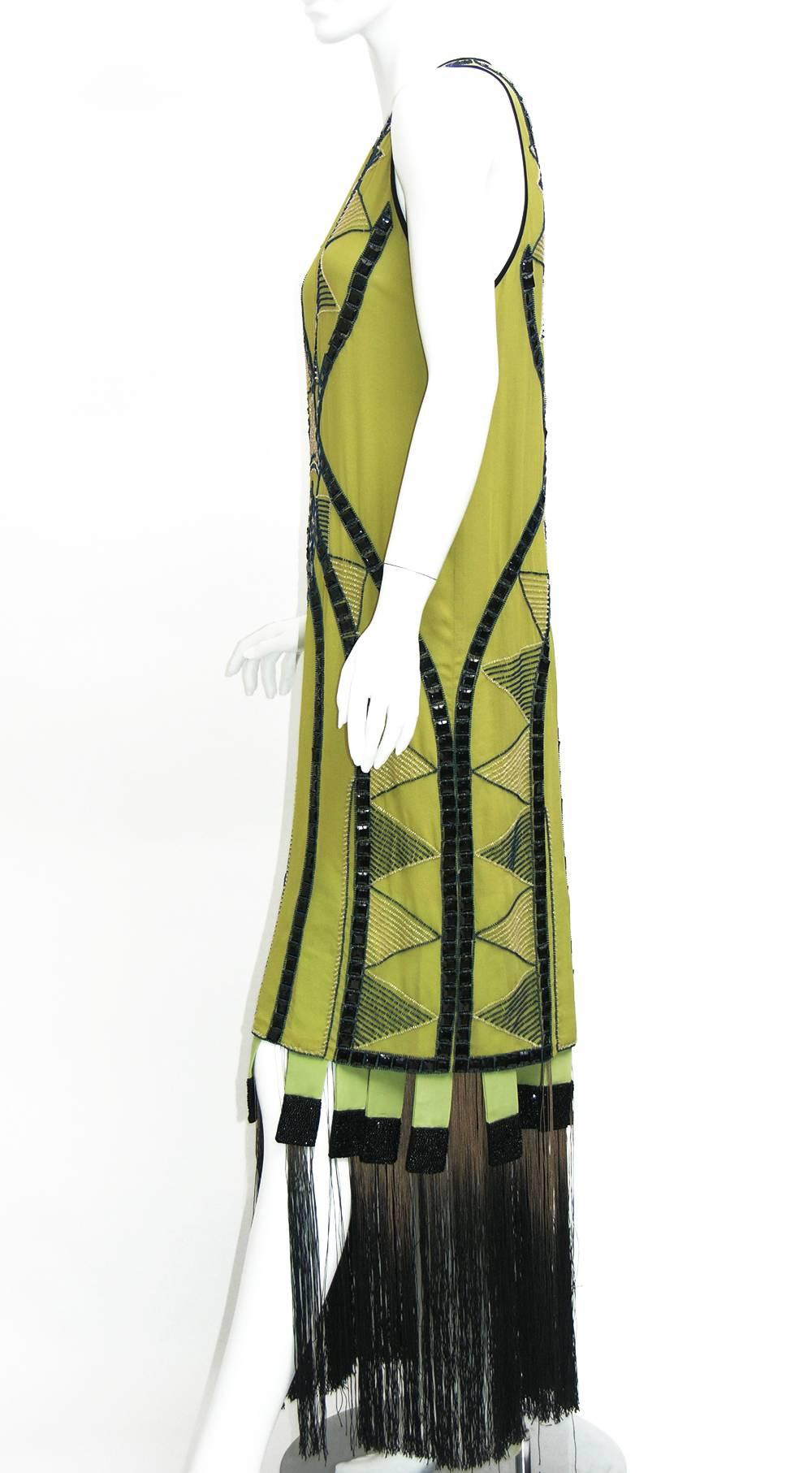 Black New ETRO Deco-Inspired Hand-Embellished Silk Fringe Dress Gown 