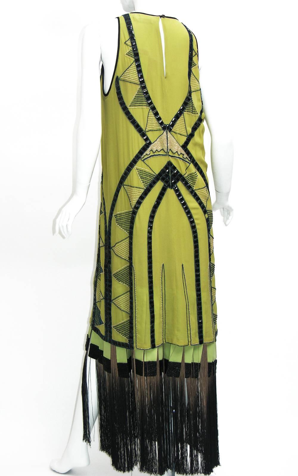 New ETRO Deco-Inspired Hand-Embellished Silk Fringe Dress Gown  In New Condition In Montgomery, TX