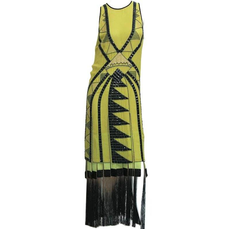 New ETRO Deco-Inspired Hand-Embellished Silk Fringe Dress Gown 
