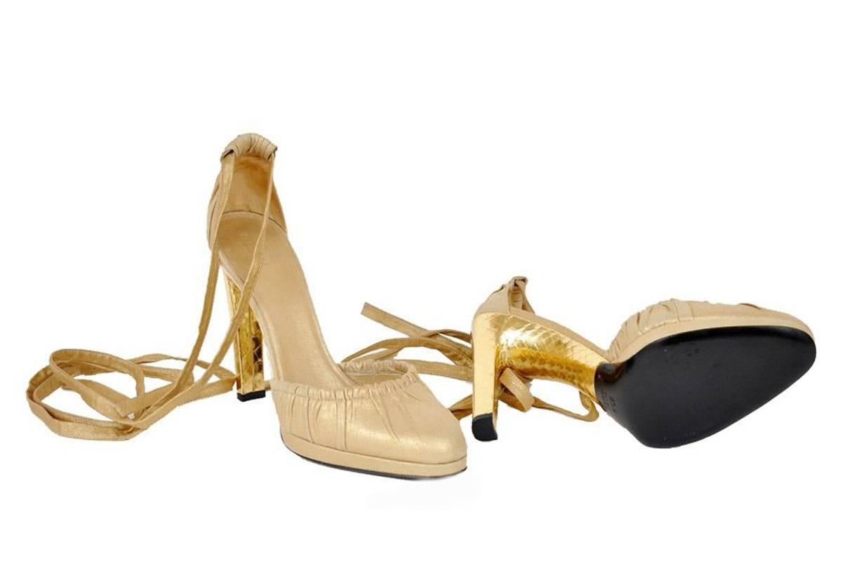 Women's New Tom Ford for Gucci Gold Leather and Snakeskin Shoes Pumps 11B For Sale