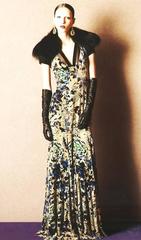 New Etro Floral Printed Velvet Blue Green Dress Gown It size 44