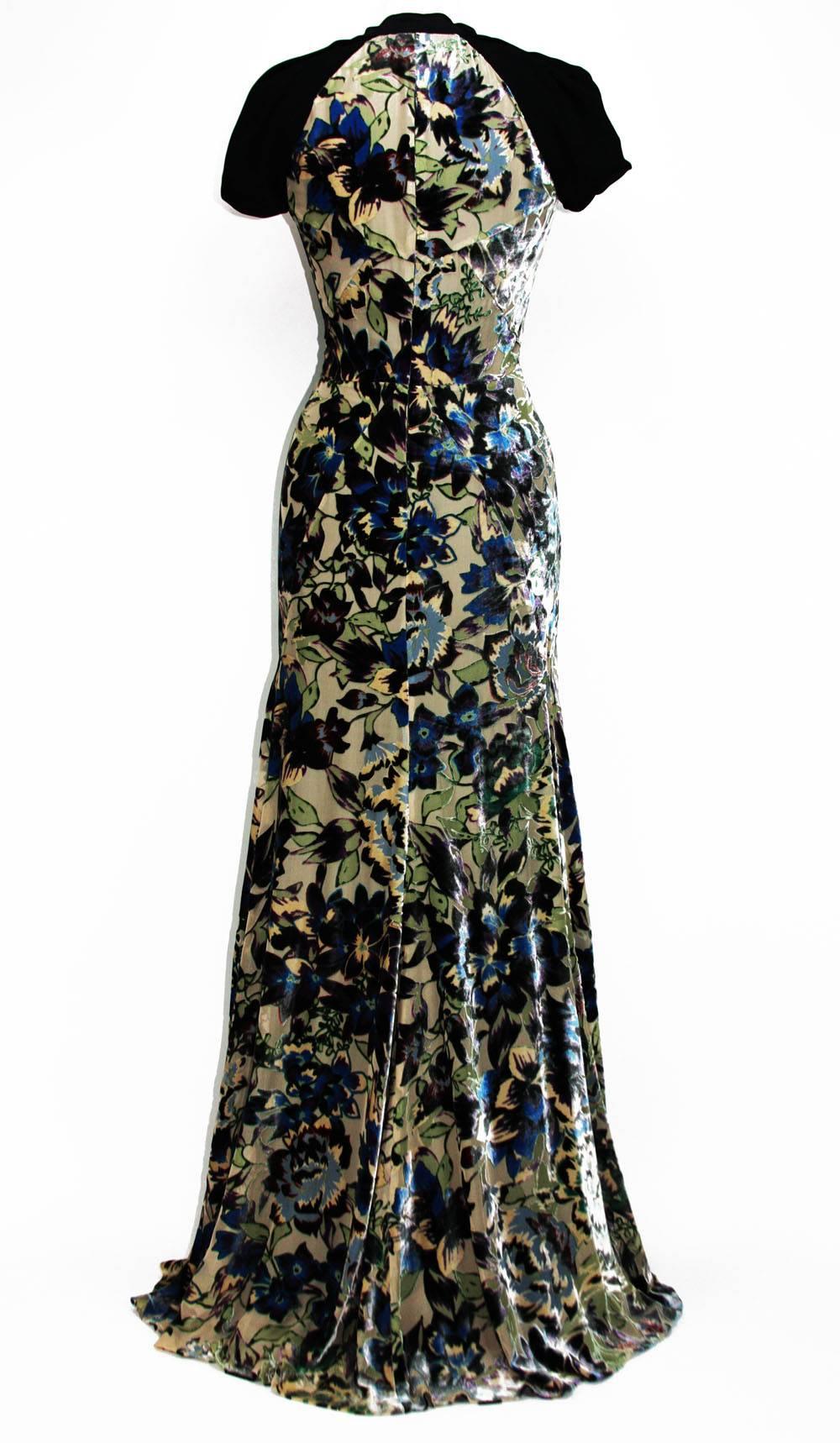 Etro - Robe en velours imprimé à fleurs bleu et vert, taille 44, état neuf Neuf - En vente à Montgomery, TX