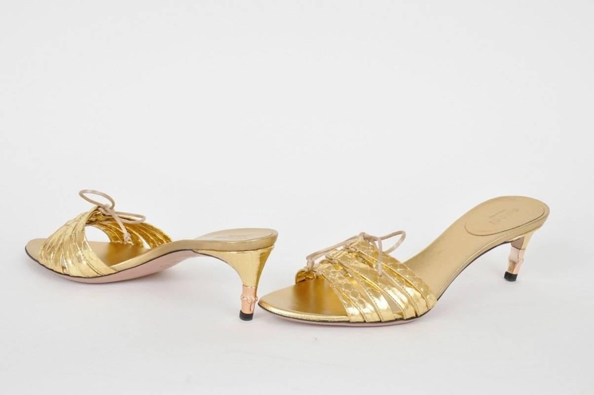 Women's New TOM FORD for GUCCI S/S 2004 Collection Gold Metallic Python Sandals  US 6.5 