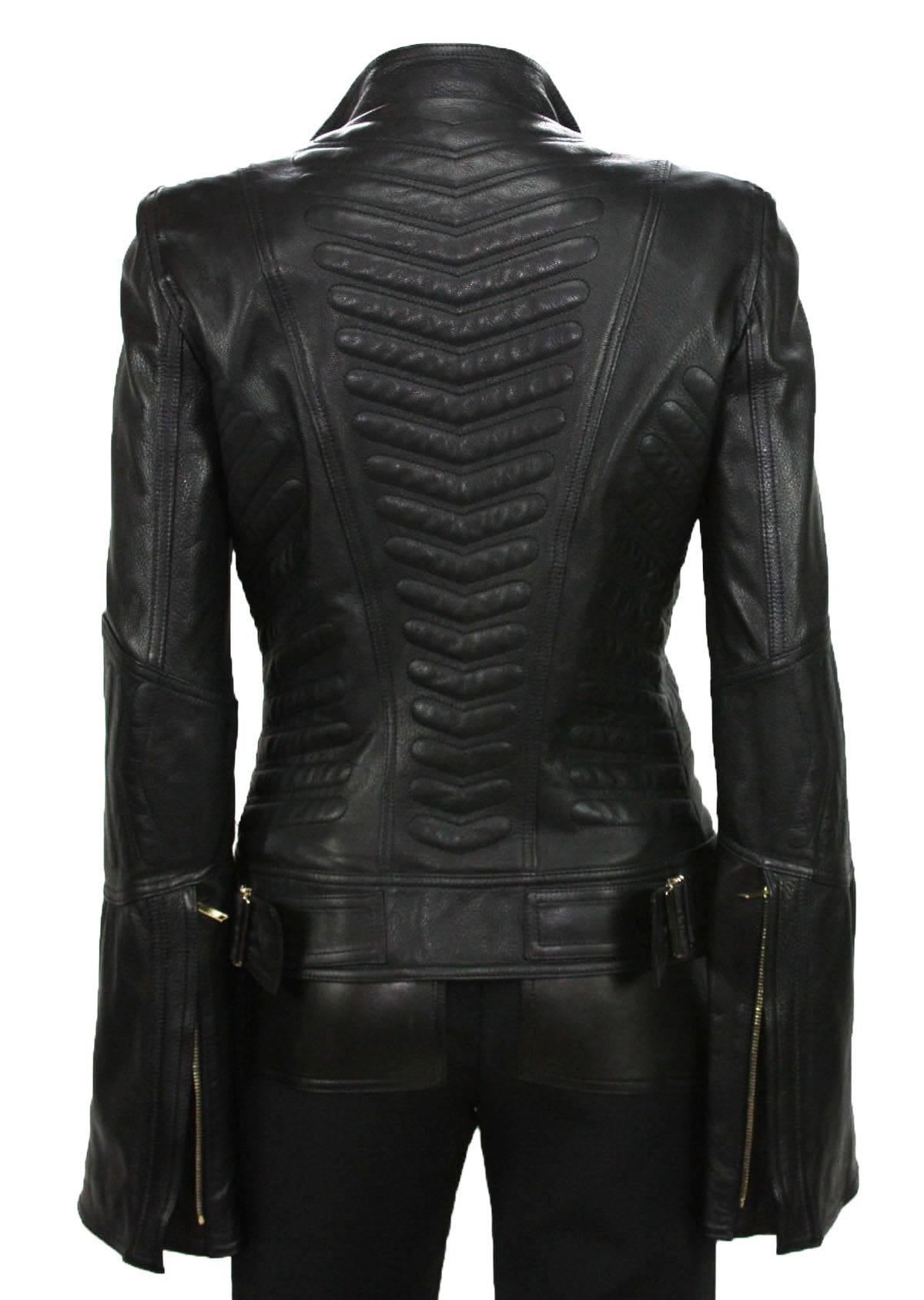 Women's New TOM FORD for GUCCI 2004 Collection Leather Chevron Black Jacket It 40 - US 4