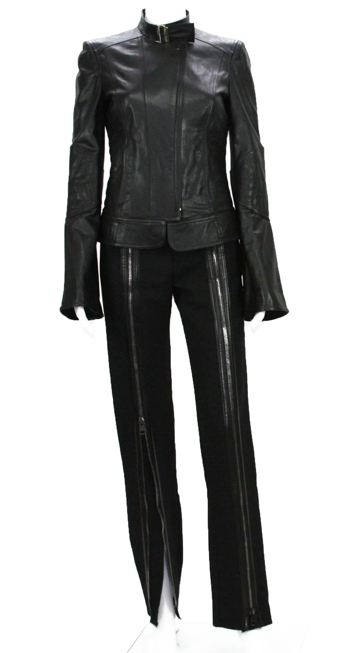 New TOM FORD for GUCCI 2004 Collection Leather Chevron Black Jacket It 40 - US 4 2