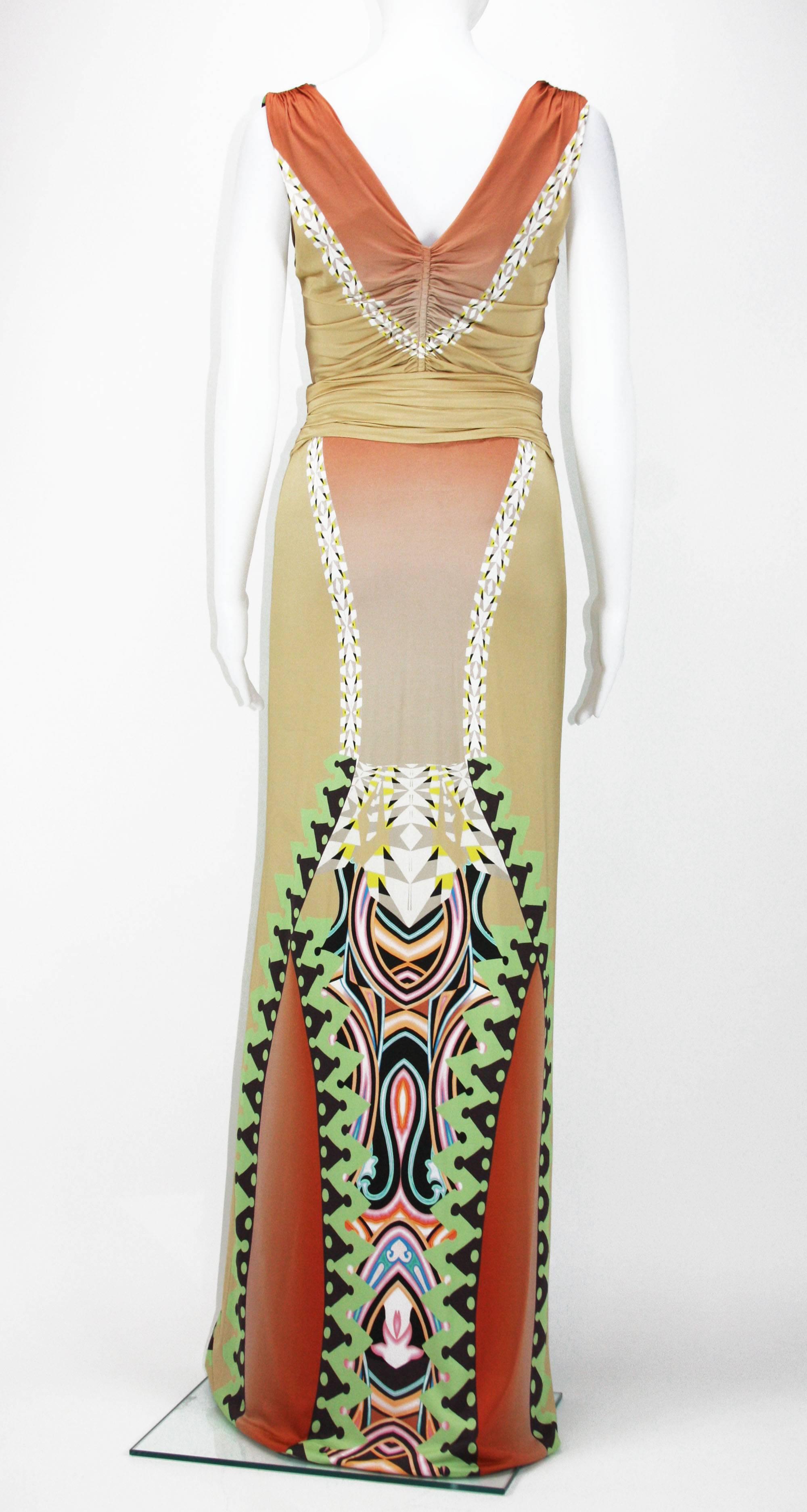 Mehrfarbiges Etro Jersey-Abendkleid aus bedrucktem Stretch mit Stretchmuster It.40, 42  US 4 (Beige) im Angebot