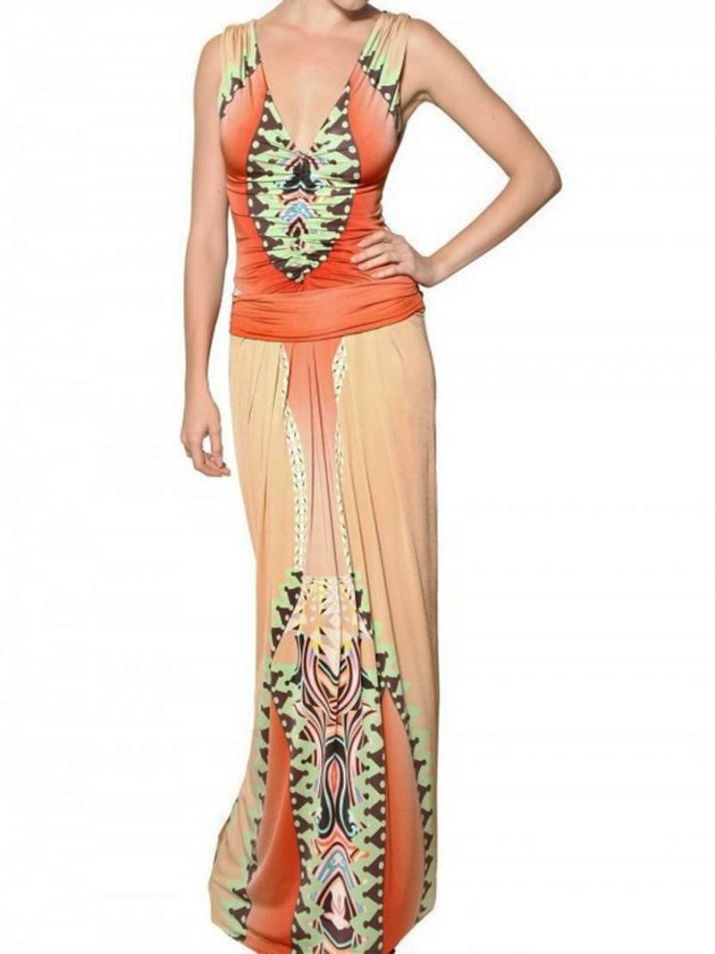 Beige New Etro Jersey Printed Stretch Multicolored Evening Dress It.40, 42  US 4 For Sale