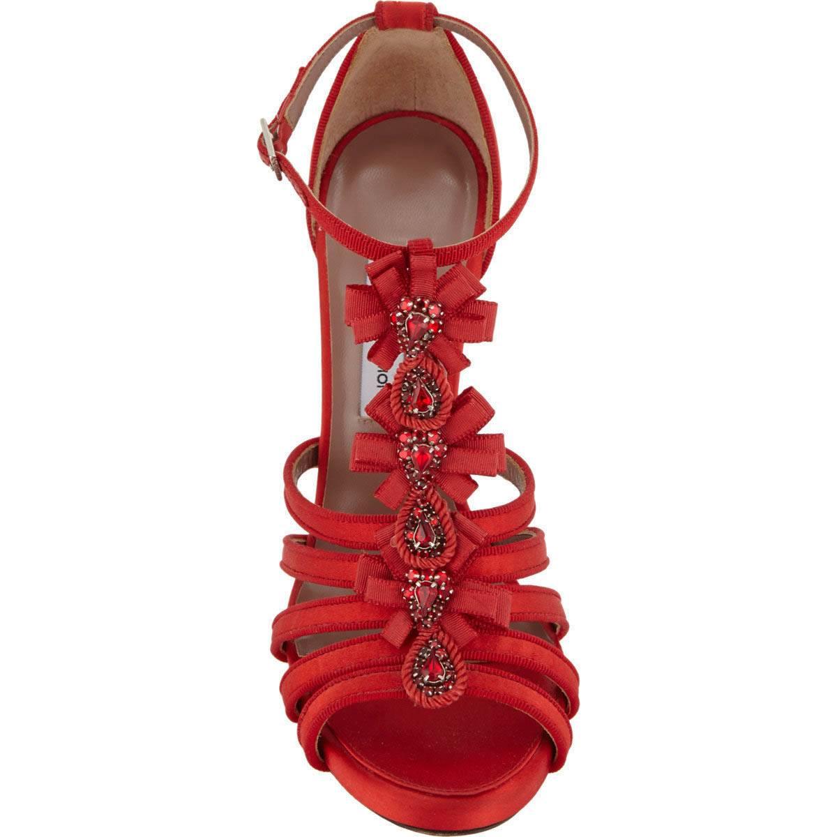 New $1295 TABITHA SIMMONS Jewel-Embellished T-Strap Red Sandals It.38 ...