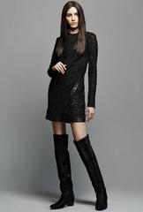 New Tom Ford Leather-Trimmed Guipure Lace Mini Black Dress 36 - US 6
