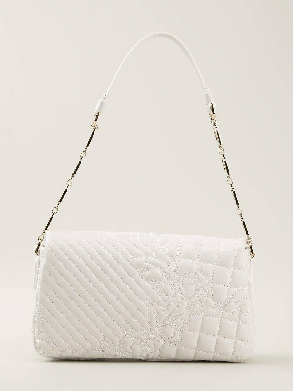 Gray New Versace White Vanitas Barocco Quilted Nappa Leather Handbag with Gold Medusa