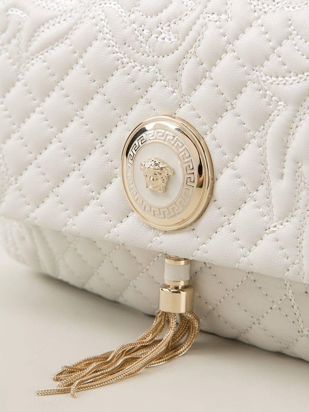 New Versace White Vanitas Barocco Quilted Nappa Leather Handbag with Gold Medusa In New Condition In Montgomery, TX