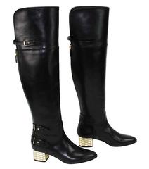 New Roberto Cavalli Over-the-knee Leather Boots Honeycomb Pattern Heel 36.5  6.5