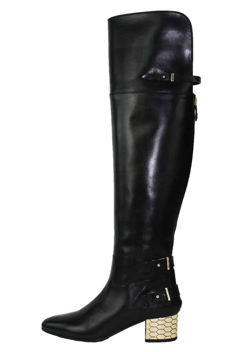 New Roberto Cavalli Over-the-knee Leather Boots Honeycomb Pattern Heel ...