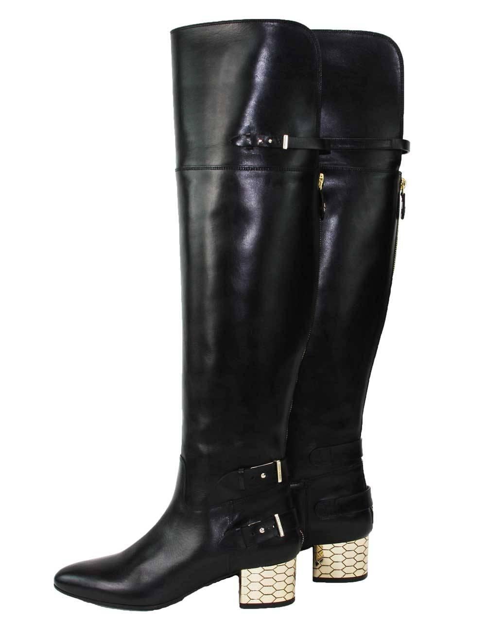 Women's New Roberto Cavalli Over-the-knee Leather Boots Honeycomb Pattern Heel 36.5  6.5 For Sale