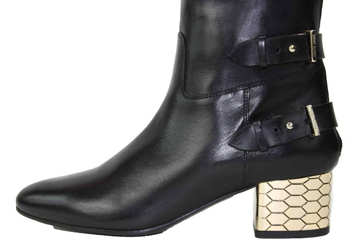 Roberto Cavalli Bottes en cuir à talons sur le genou à motif nid d'abeille 36,5, Neuf  6.5 en vente 3