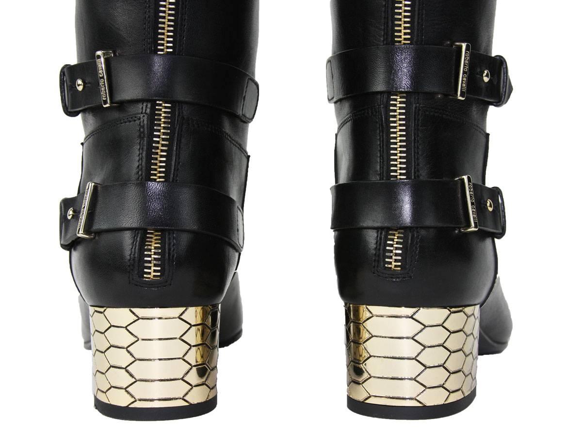 New Roberto Cavalli Over-the-knee Leather Boots Honeycomb Pattern Heel 36.5  6.5 For Sale 2
