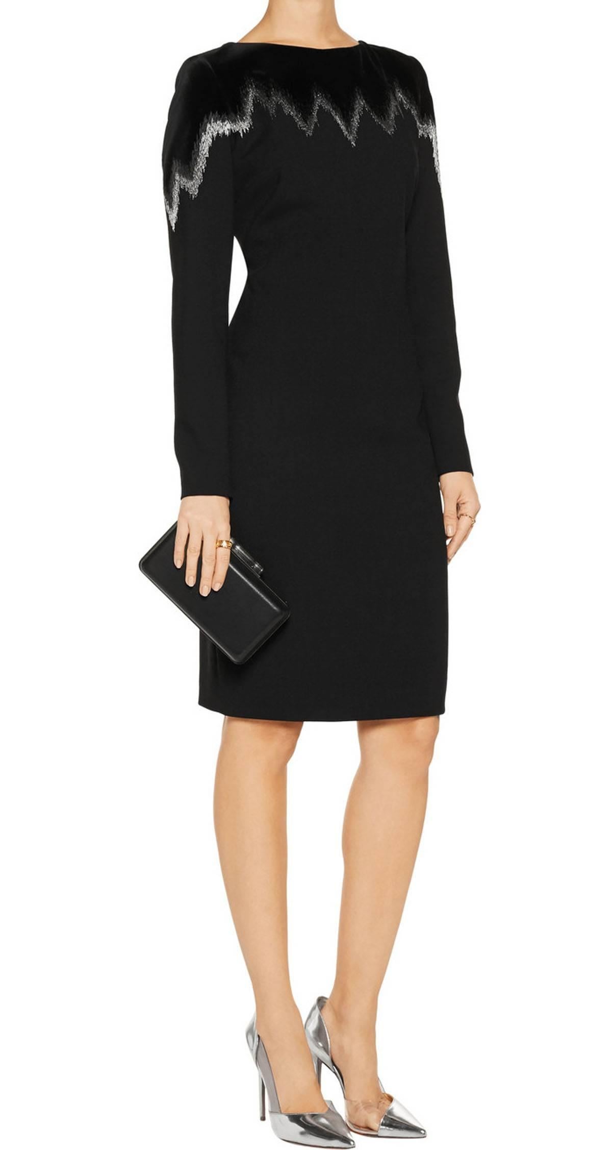 Nero Nuovo EMILIO PUCCI Abito in velluto di lana nero ricamato in metallo It.46 in vendita