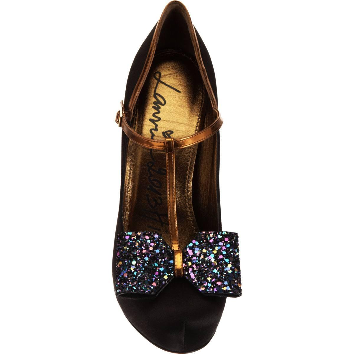 New $1215 LANVIN Runway Silk Platform Glitter Bow Black Shoes Pump It. 38 - US 8 In New Condition In Montgomery, TX