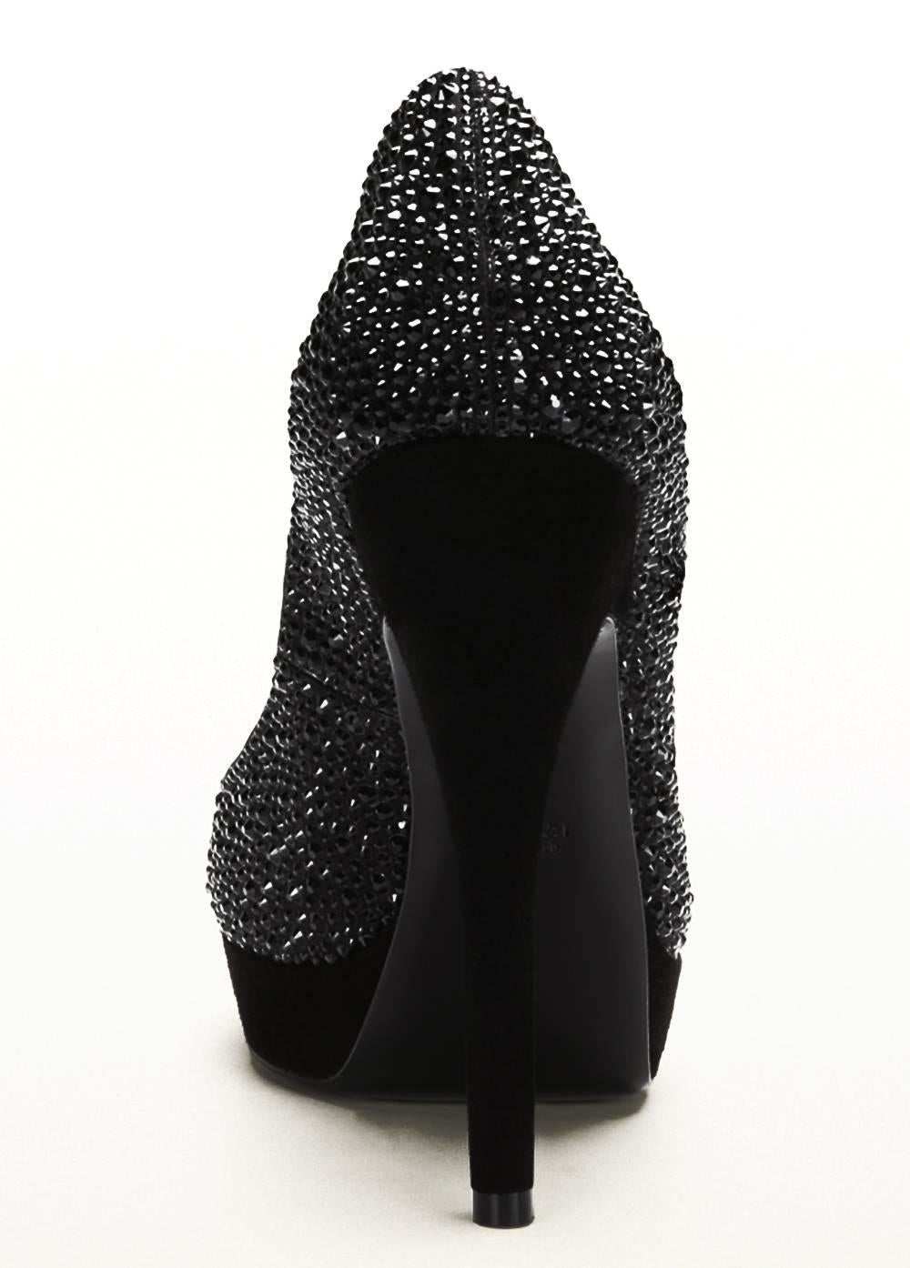 New GUCCI Lisbeth Platform Black Crystal Mary Jane Straps Pump Shoes 39.5 - 9.5 3