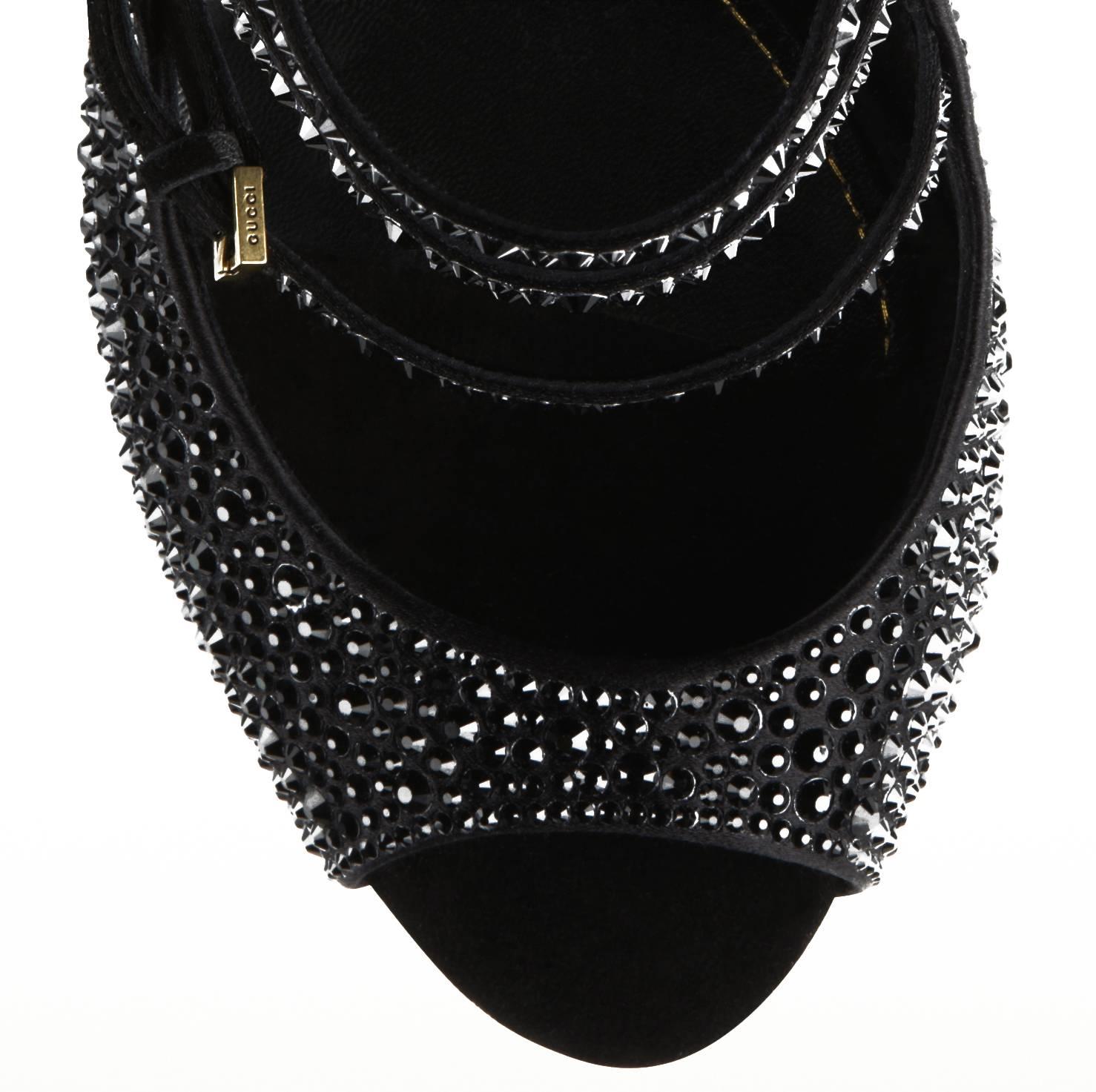 New GUCCI Lisbeth Platform Black Crystal Mary Jane Straps Pump Shoes 39.5 - 9.5 1