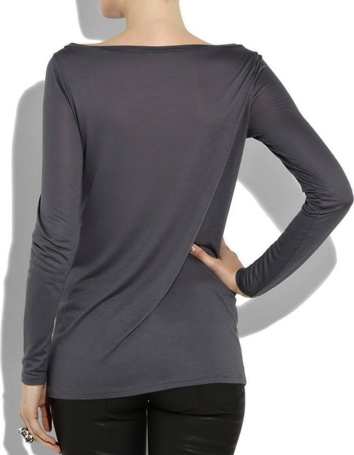 New EMILIO PUCCI Eagle Hand Embellished Beaded Gray Jersey Long Sleeve Top 38  4 In New Condition In Montgomery, TX