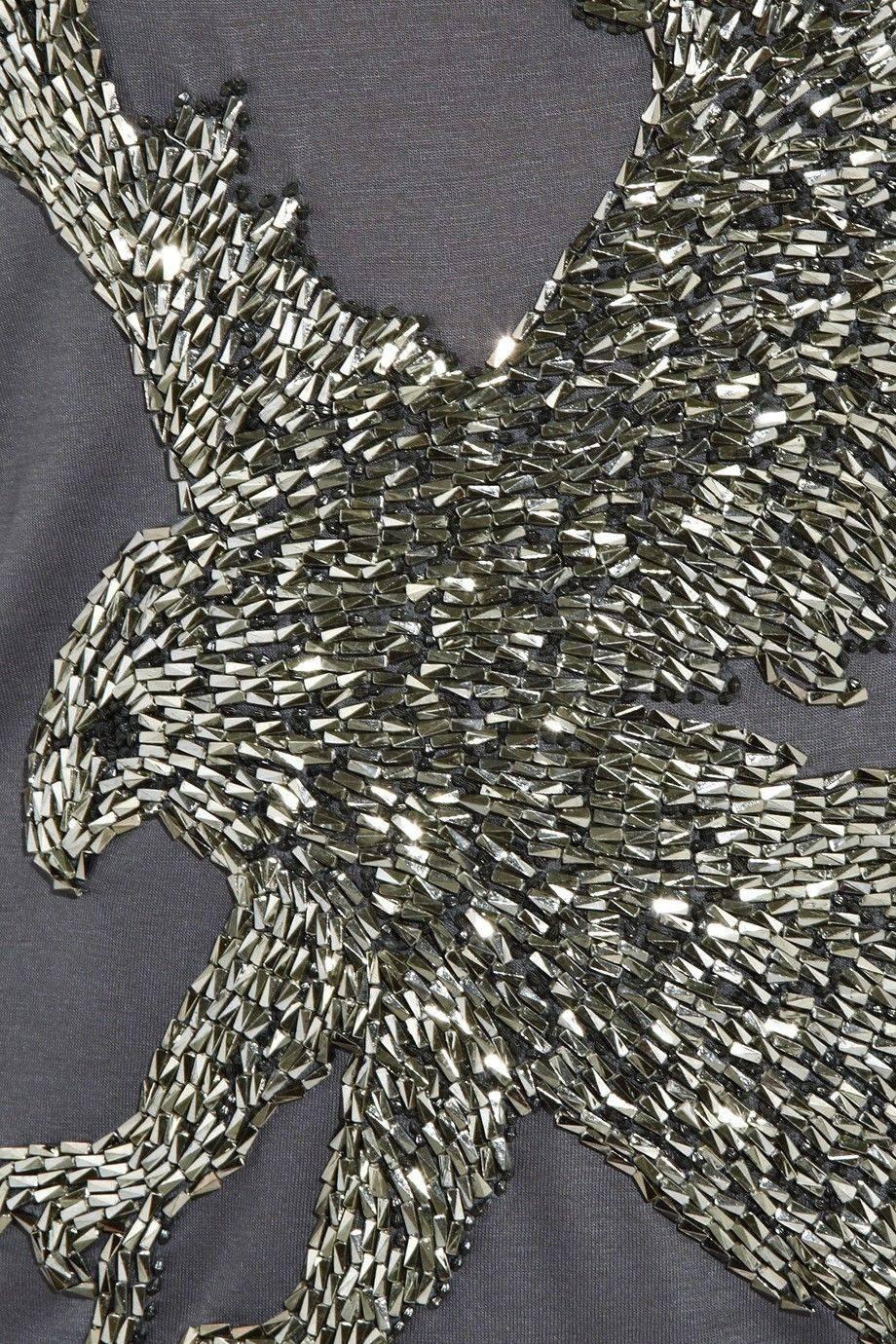 New EMILIO PUCCI Eagle Hand Embellished Beaded Gray Jersey Long Sleeve Top 38  4 1