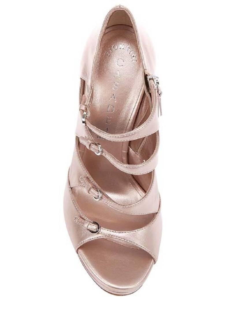 CASADEI - Escarpins à double plateforme en cuir rose à lanières, taille IT 38,5 - US 8,5, état neuf Pour femmes en vente