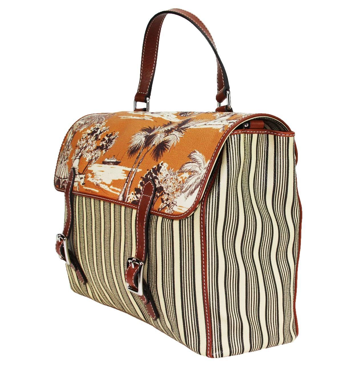 Women's or Men's New ETRO Satchel Messenger Tropical Images Coated Canvas Top Hand Bag