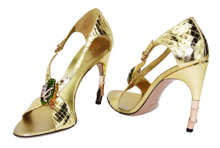 New Tom Ford for Gucci S/S 2004 Gold Python Jeweled Bamboo Heel Shoes ...
